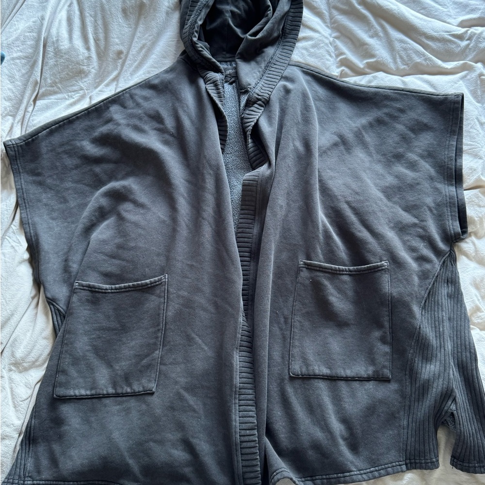 Aerie Hooded Fleece Cape Grey Shadow Oversized Cozy Wrap